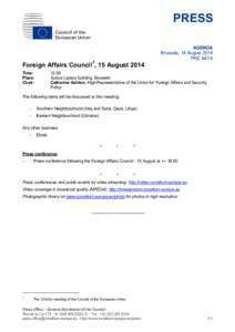 PRESS Council of the European Union Foreign Affairs Council1, 15 August 2014