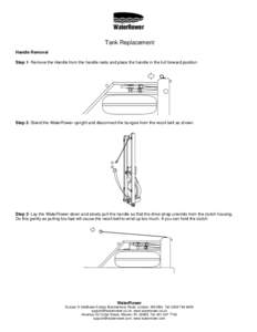 WaterRower Tank Replacement Handle Removal Step 1- Remove the Handle from the handle rests and place the handle in the full forward position  Step 2- Stand the WaterRower upright and disconnect the bungee from the recoil