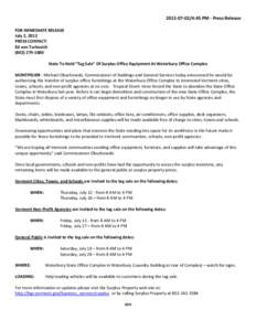 [removed]:45 PM - Press Release FOR IMMEDIATE RELEASE July 2, 2012 PRESS CONTACT: Ed von Turkovich[removed]