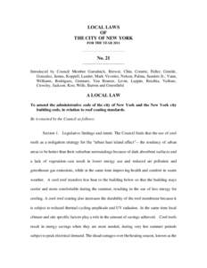 LOCAL LAWS OF THE CITY OF NEW YORK FOR THE YEAR 2011 ____________________________