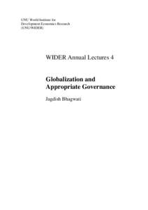 UNU World Institute for Development Economics Research (UNU/WIDER) WIDER Annual Lectures 4