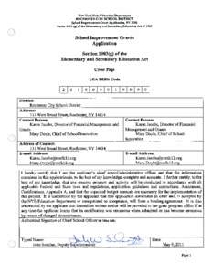 New York State Education Department ROCHESTER CITY SCHOOL DISTRICT School Improvement Grant Application, FY 2010 Under[removed]g) of the Elementary and Secondary Education Act of[removed]Section B: Descriptive Information