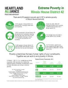 Extreme Poverty in Illinois House District 42 There are 6,372 people in poverty and 3,197 in extreme poverty in Illinois House District42. 4,531 people in House District 42 received EITC, helping to raise them