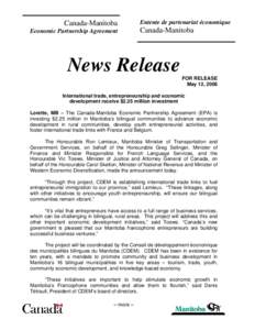 Western Economic Diversification Canada / Ron Lemieux / Vic Toews / Winnipeg / Provinces and territories of Canada / Manitoba / Western Canada