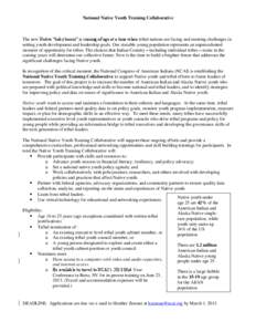 National Native Youth Training Collaborative  The new Native “baby boom” is coming of age at a time when tribal nations are facing and meeting challenges in setting youth development and leadership goals. Our sizeabl