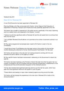 News Release Deputy Premier John Rau Attorney-General Minister for Justice Reform Minister for Planning Minister for Housing and Urban Development Minister for Industrial Relations