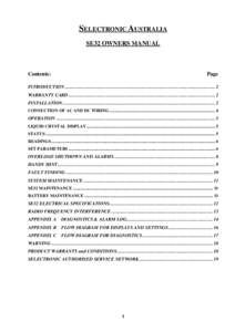 SELECTRONIC AUSTRALIA SE32 OWNERS MANUAL Contents:  Page