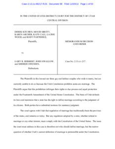 Case 2:13-cv[removed]RJS Document 90 Filed[removed]Page 1 of 53  IN THE UNITED STATES DISTRICT COURT FOR THE DISTRICT OF UTAH CENTRAL DIVISION  DEREK KITCHEN, MOUDI SBEITY,