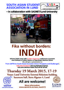 SOUTH ASIAN STUDENT ASSOCIATION IN LUND – in collaboration with SASNET/Lund University Fika without borders: