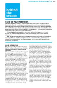 ©Lonely Planet Publications Pty Ltd 395 Behind the Scenes SEND US YOUR FEEDBACK  We love to hear from travellers – your comments keep us on our toes and help make our