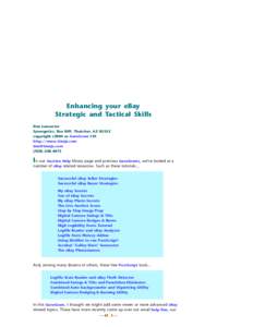 Enhancing your eBay Strategic and Tactical Skills Don Lancaster Synergetics, Box 809, Thatcher, AZ[removed]copyright c2004 as GuruGram #41 http://www.tinaja.com