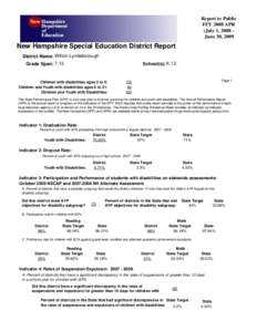 Report to Public FFY 2008 APR (July 1, 2008 June 30, 2009 New Hampshire Special Education District Report District Name: Wilton-Lyndeborough