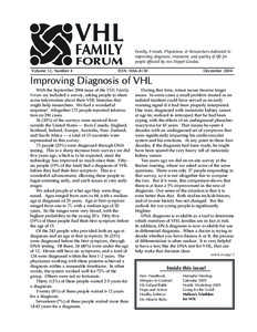 VHL FAMILY FORUM  Volume 12, Number 4