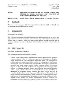 Colorado Commission on Higher Education (CCHE) October 2, 2014 Agenda Item II, F Page 1 of 6 Consent Item