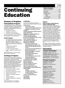 Continuing Education  Summary of Programs Undergraduate Programs Continuing Education offers a minor program in Workplace Learning. A minor field of study is