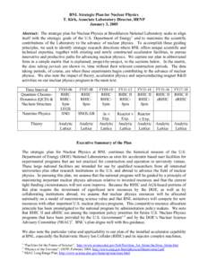 BNL Strategic Plan for Nuclear Physics T. Kirk, Associate Laboratory Director, HENP January 3, 2005 Abstract: The strategic plan for Nuclear Physics at Brookhaven National Laboratory seeks to align itself with the strate