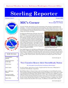 National Weather Service Baltimore/Washington Forecast Office  Sterling Reporter Volume 8, Issue 3  Summer 2009