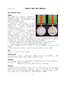 08 February[removed]WORLD WAR TWO MEDALS THE DEFENCE MEDAL TERMS