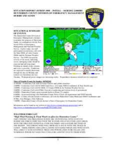 SITUATION REPORT (SITREP) #001 – INITIAL – [removed]2100HRS HUNTERDON COUNTY DIVISION OF EMERGENCY MANAGEMENT HURRICANE SANDY _____________________________________________________________ SITUATION & SUMMARY