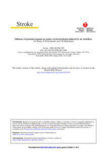 Influence of granulocytopenia on canine cerebral ischemia induced by air embolism. A J Dutka, P M Kochanek and J M Hallenbeck Stroke. 1989;20:[removed]