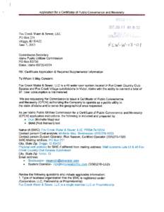 Application for a Certificate of Public Convenience and Necessity  7fl}jlj !7 f 2:55 Fox Creek Water & Sewer, LLC P0 Box 251 Driggs, ID $3422