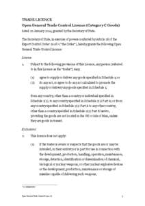 Open General Trade Control Licence (Category C Goods) dated 28th June 2011