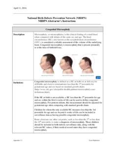April 11, 2016  National Birth Defects Prevention Network (NBDPN) NBDPN Abstractor’s Instructions Congenital Microcephaly Description