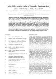 428  Journal of Glaciology, Vol. 54, No. 186, 2008 Is the high-elevation region of Devon Ice Cap thickening? William COLGAN,1,2 James DAVIS,1 Martin SHARP1