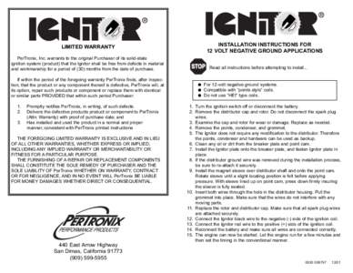 Installation Instruction - Ignitor 12 V negative ground