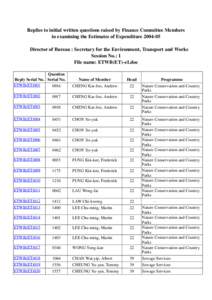 Replies to initial written questions raised by Finance Committee Members in examining the Estimates of Expenditure[removed]Director of Bureau : Secretary for the Environment, Transport and Works Session No.: 1 File name: