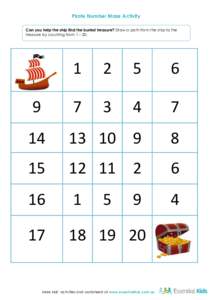 Pirate Number Maze Activity Can you help the ship find the buried treasure? Draw a path from the ship to the treasure by counting from 1 – 20. 1