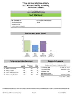 TEXAS EDUCATION AGENCY 2013 Accountability Summary GAUSE ISD[removed]Accountability Rating  Met Standard