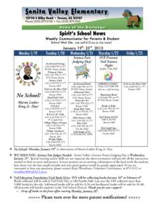 Spirit’s School News Weekly Communicator for Parents & Student School Web Site: sve.vail.k12.az.us (no www) January 19th- 23rd, 2015