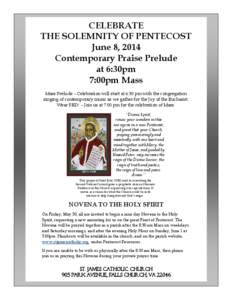 CELEBRATE THE SOLEMNITY OF PENTECOST June 8, 2014