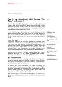 Press Release Red Arrow International: ABC Renews “The Taste” for Season 3 Page 1