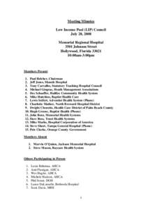 Meeting Minutes Low Income Pool (LIP) Council July 28, 2008 Memorial Regional Hospital 3501 Johnson Street Hollywood, Florida 33021