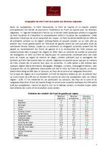 Géographie du vote Front de Gauche aux élections régionales Après les européennes, le Parti Communiste, le Parti de Gauche et la Gauche unitaire principalement ont décidé de poursuivre l’expérience du Front de Gauche pour les élections