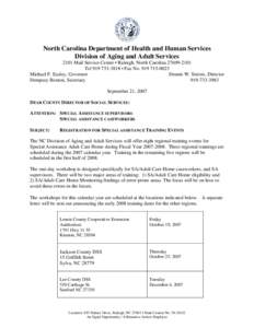 North Carolina Department of Health and Human Services Division of Aging and Adult Services 2101 Mail Service Center • Raleigh, North Carolina[removed]Tel[removed] • Fax No[removed]Michael F. Easley, Gov