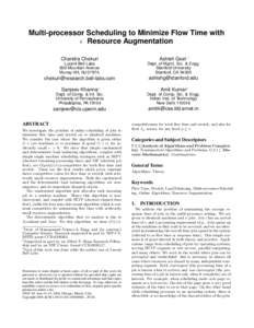 Multi-processor Scheduling to Minimize Flow Time with  Resource Augmentation Chandra Chekuri Ashish Goel ∗