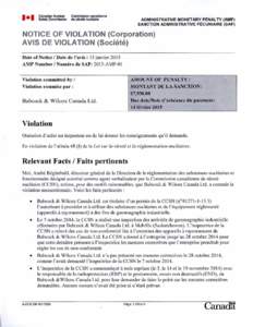 Avis de violation : Babcock & Wilcox Canada Ltd.