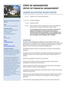 STATE OF WASHINGTON OFFICE OF FINANCIAL MANAGEMENT LABOR RELATIONS NEGOTIATOR SALARY