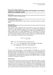 International Foundation HFSJG Activity Report 2001 Name of research institute or organization:  Laboratory of Hydraulics, Hydrology and Glaciology, Swiss Federal