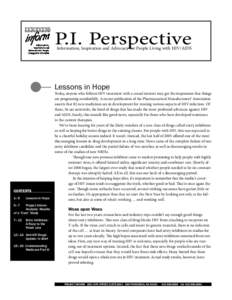 P.I. Perspective  Information, Inspiration and Advocacy for People Living with HIV/AIDS Lessons in Hope