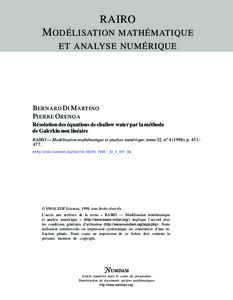 RAIRO M ODÉLISATION MATHÉMATIQUE ET ANALYSE NUMÉRIQUE B ERNARD D I M ARTINO P IERRE O RENGA