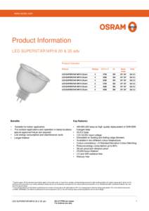 www.osram.com  Product Information LED SUPERSTAR MR16 20 & 35 adv Product Overview Product