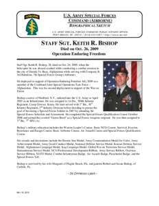 U.S. ARMY SPECIAL FORCES COMMAND (AIRBORNE) BIOGRAPHICAL SKETCH U.S. ARMY SPECIAL FORCES COMMAND PUBLIC AFFAIRS OFFICE FORT BRAGG, NC[removed][removed]http://news.soc.mil