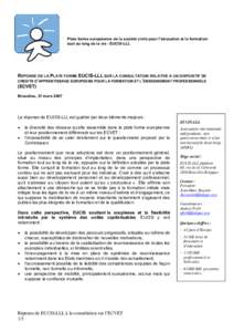 Plate forme européenne de la société civile pour l’éducation et la formation tout au long de la vie - EUCIS-LLL REPONSE DE LA PLATE FORME EUCIS-LLL SUR LA CONSULTATION RELATIVE A UN DISPOSITIF DE CREDITS D’APPREN