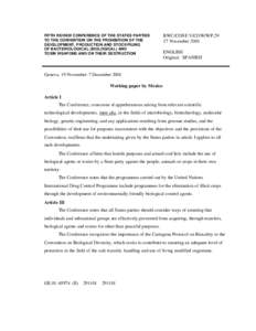 FIFTH REVIEW CONFERENCE OF THE STATES PARTIES TO THE CONVENTION ON THE PROHIBITION OF THE DEVELOPMENT, PRODUCTION AND STOCKPILING OF BACTERIOLOGICAL (BIOLOGICAL) AND TOXIN WEAPONS AND ON THEIR DESTRUCTION