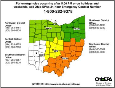 For emergencies occurring after 5:00 PM or on holidays and weekends, call Ohio EPAs 24-hour Emergency Contact NumberNorthwest District