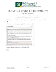 CREATING LINKS TO DOCU MENTS CTC WEB TRAINING U P L OA D I N G A N E W D O C U M E N T A N D L I N K I N G  Select the element tool for the area of the page you wish to edit. From the dropdown menu, select Text.